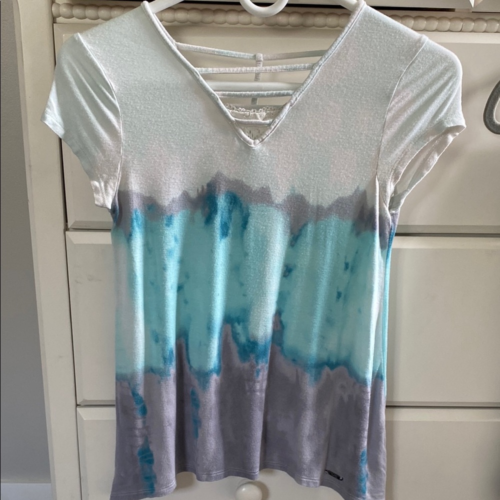 Justice Blue and Gray Cut Out Short Sleeve Tee